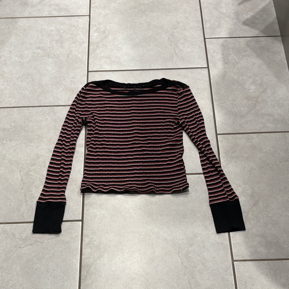 Frame Denim Black and Pink Striped Long Sleeve Top